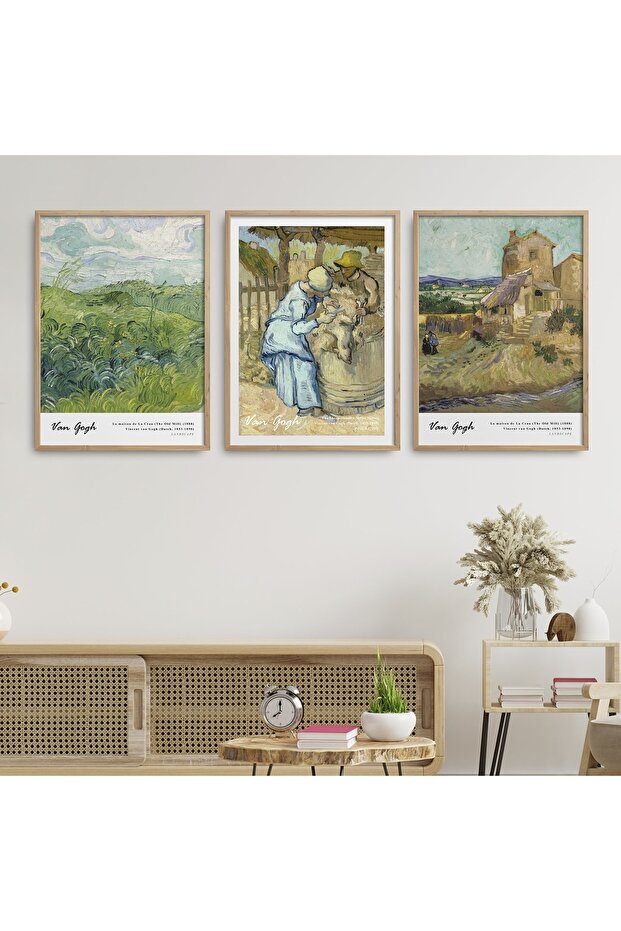 Set of 3 Natural Wood Laminated Frame Classic Works Abstract Vincent Van Gogh 30X40Cm 40X60Cm Hpn136