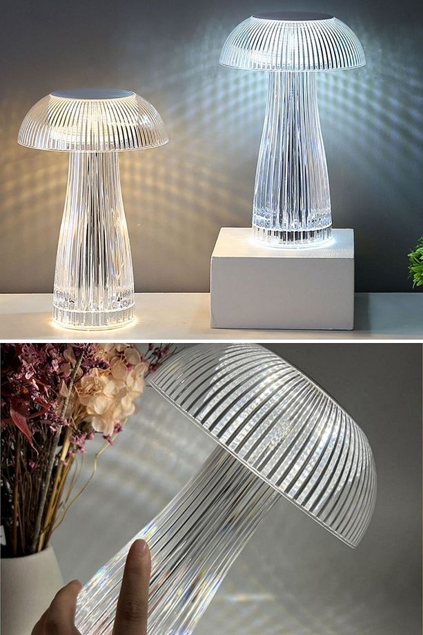 ® Mantar Model Usb Şarjlı Dokunmatik 3 Farklı Işık Modlu Masa Üstü Kristal Akrilik Lamba Led - 4