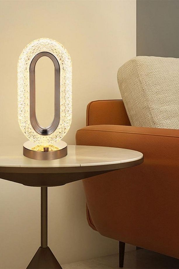 ® Oval Model Usb Şarjlı Dokunmatik 3 Farklı Işık Modlu Masa Üstü Kristal Akrilik Lamba Led - 7