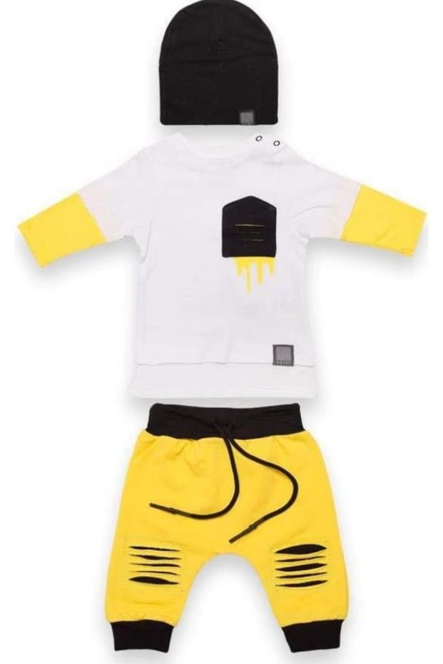Baby Boy 2-Piece Set with Cut Pocket Detail and Hat 17395