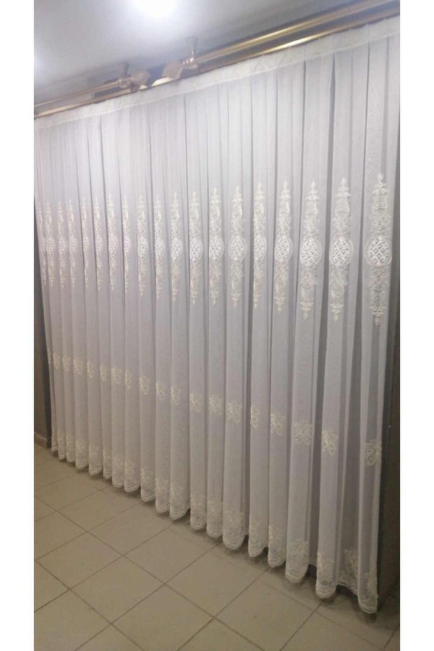 Damaks Ottoman Pattern Classic Living Room Tulle Curtain with Pearl Court