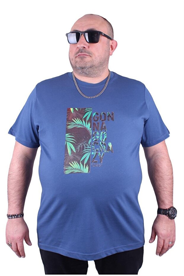 Large Size Men's Crew Neck T-Shirt Crazy 23116 Indigo