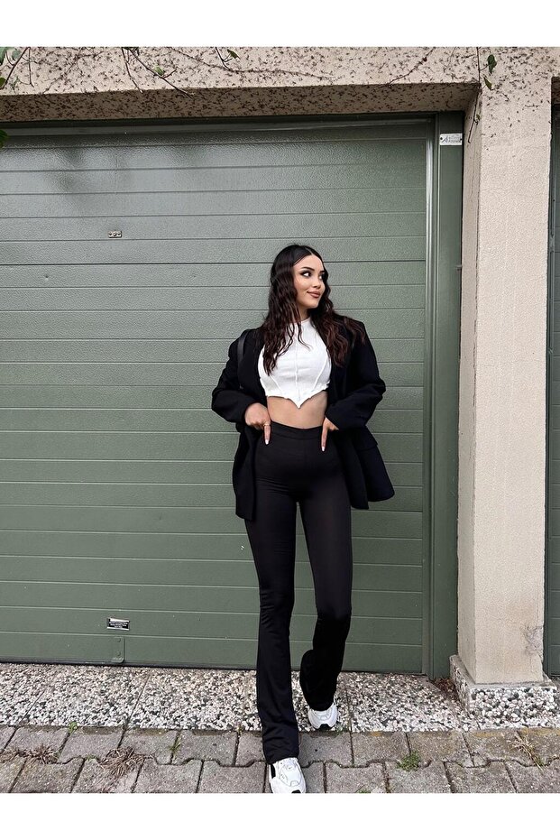 İspanyol Paça Tayt Pantolon - 6