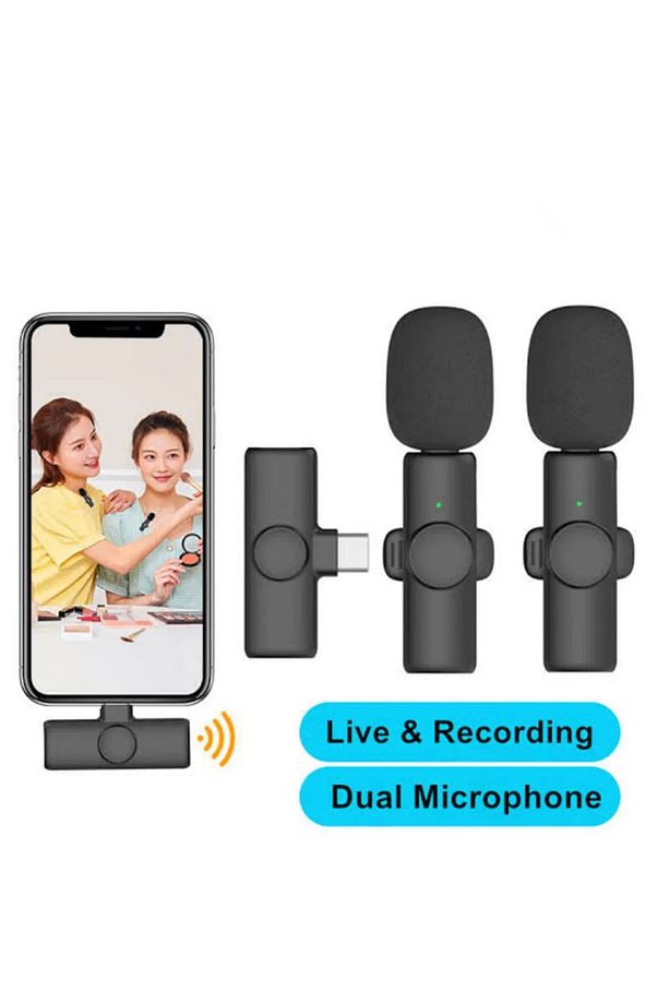 Type-c Uyumlu Ikili Kablosuz Yaka Mikrofonu, Wireless Canlı Yayın, Youtube, Tiktok, Yaka Mikrofonu - 1