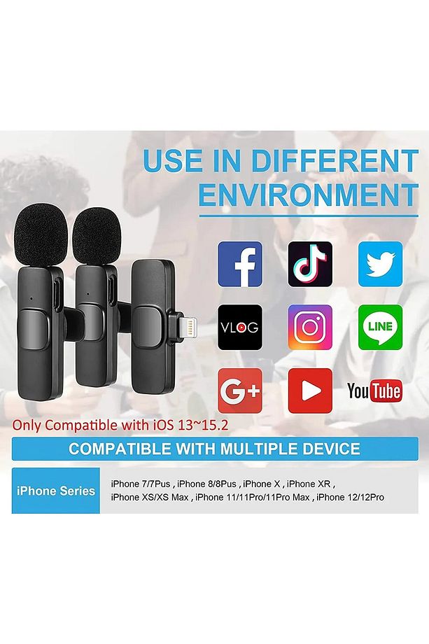 Iphone Uyumlu Ikili Kablosuz Yaka Mikrofonu, Wireless Ios Lighting Uyumlu Canlı Yayın Yaka Mikrofonu - 3