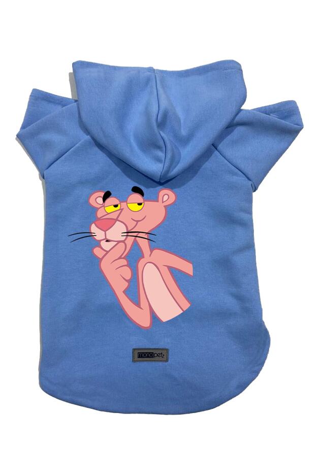 Hooded Fleece Sweatshirt Dog and Cat Outfit & Dress - Blue Pink Panther - Size XS
