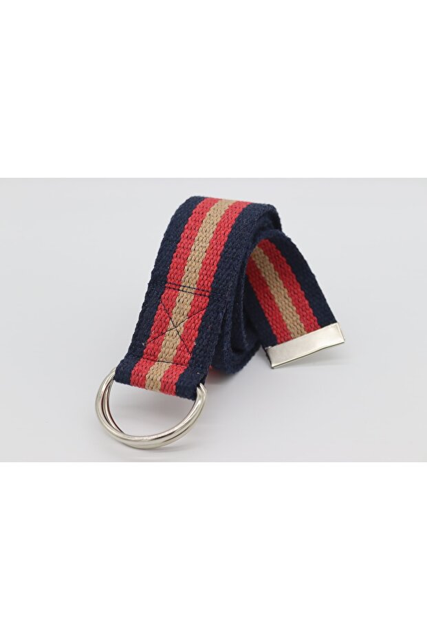 Unisex Navy Blue Red Tan D Ring Tactical Sports Canvas Cloth Belt