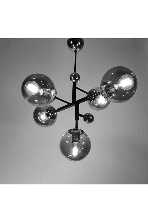 Pikaso Glop Toplu Modern 5'li Krom Avize - 1