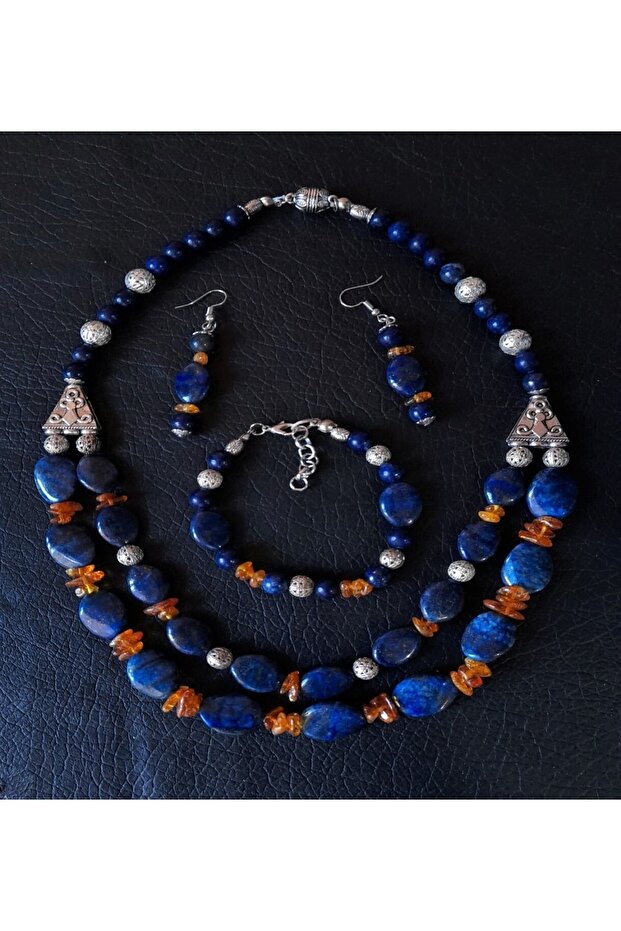 Lapis Amber Energy, Healing and Wisdom Jewelry Set