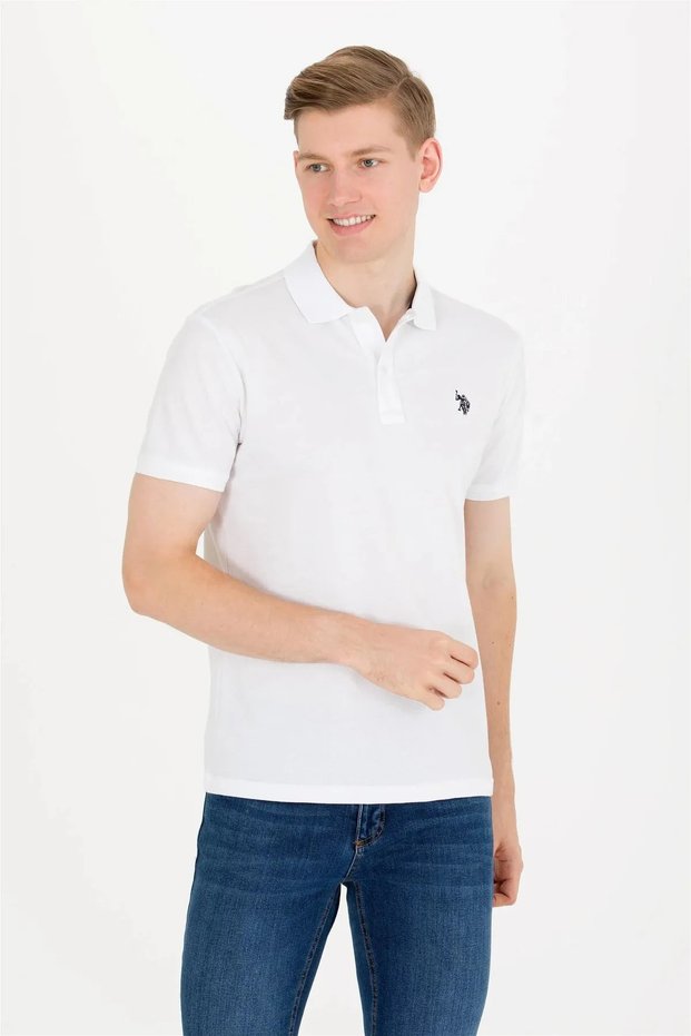 Polo Neck Slim Fit White Men's 100% Cotton T-shirt 1570718