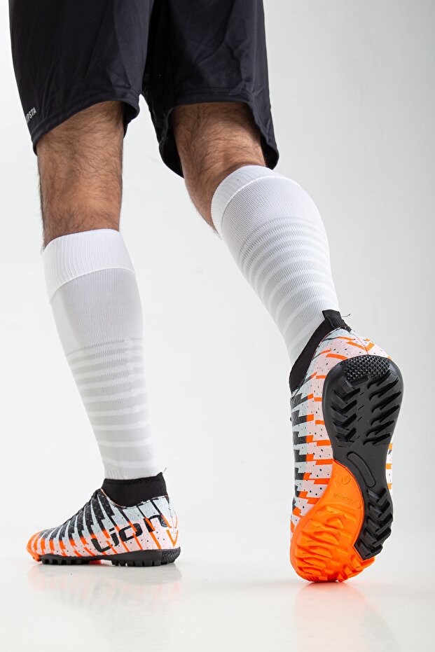 Unisex Sock-Fitted Astroturf Football Shoes Orange Black