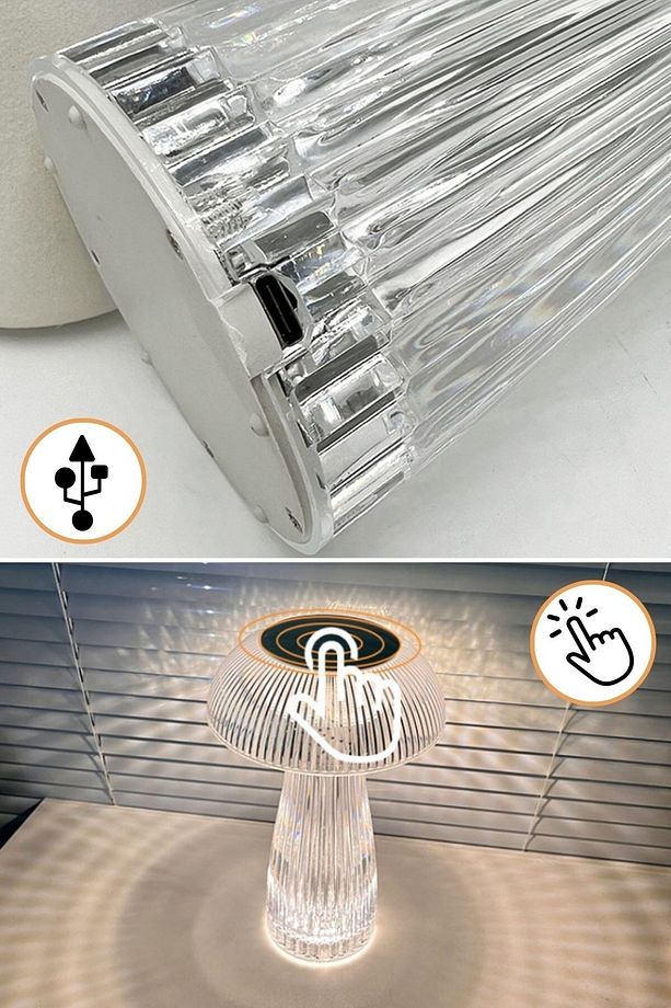® Mantar Model Usb Şarjlı Dokunmatik 3 Farklı Işık Modlu Masa Üstü Kristal Akrilik Lamba Led - 8
