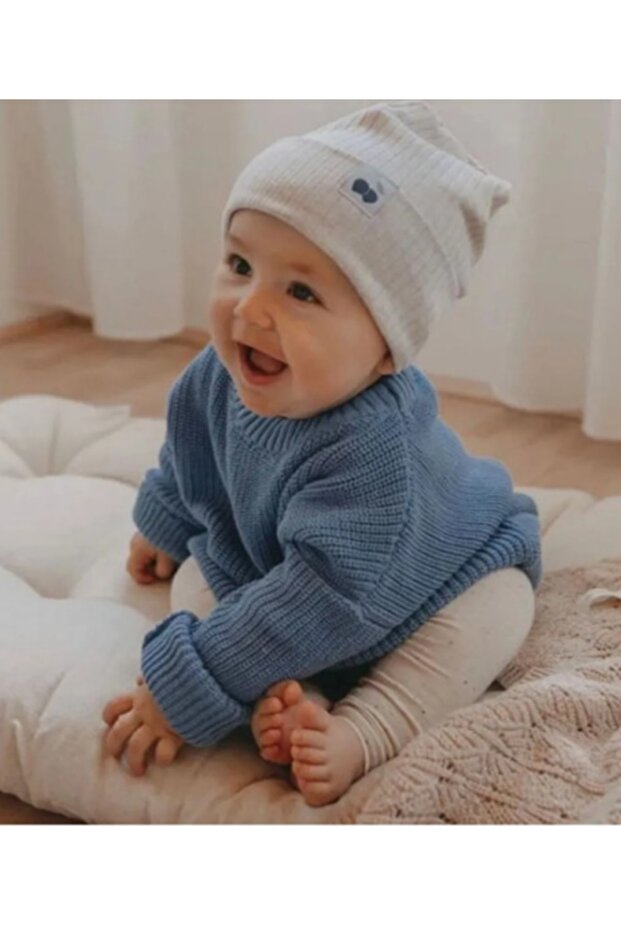 Unisex Baby Kids Crew Neck Extra Flexible Indigo Knitwear Sweater