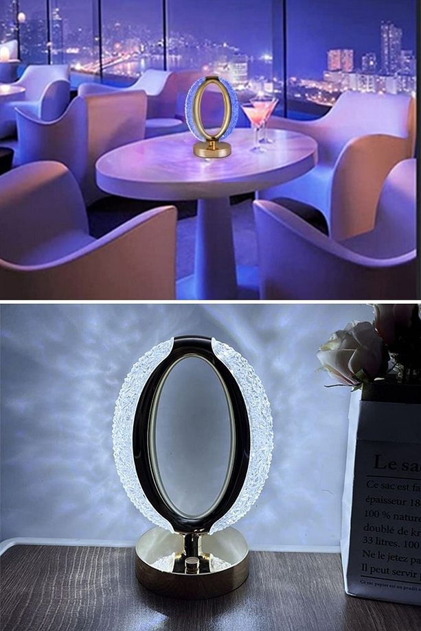 ® Yuvarlak Model Usb Şarjlı Dokunmatik 3 Farklı Işık Modlu Masa Üstü Kristal Akrilik Lamba Led - 2