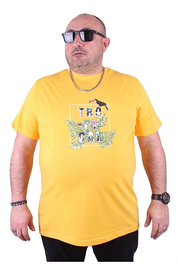 Large Size Crew Neck T-Shirt Tropical 23114 Yellow