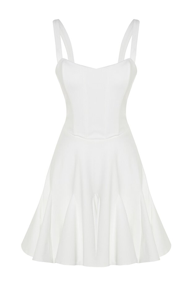 Bridal Beyaz A-Kesim Astarlı Korse Detaylı Biyeli Kısa Abiye Mezuniyet Elbisesi TPRSS23EL00251 - 7
