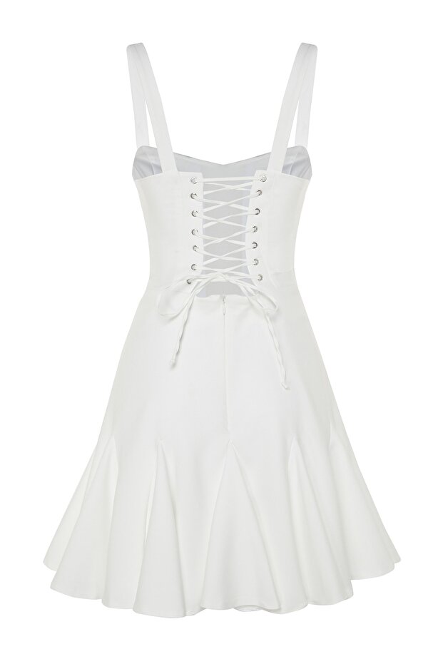 Bridal Beyaz A-Kesim Astarlı Korse Detaylı Biyeli Kısa Abiye Mezuniyet Elbisesi TPRSS23EL00251 - 9