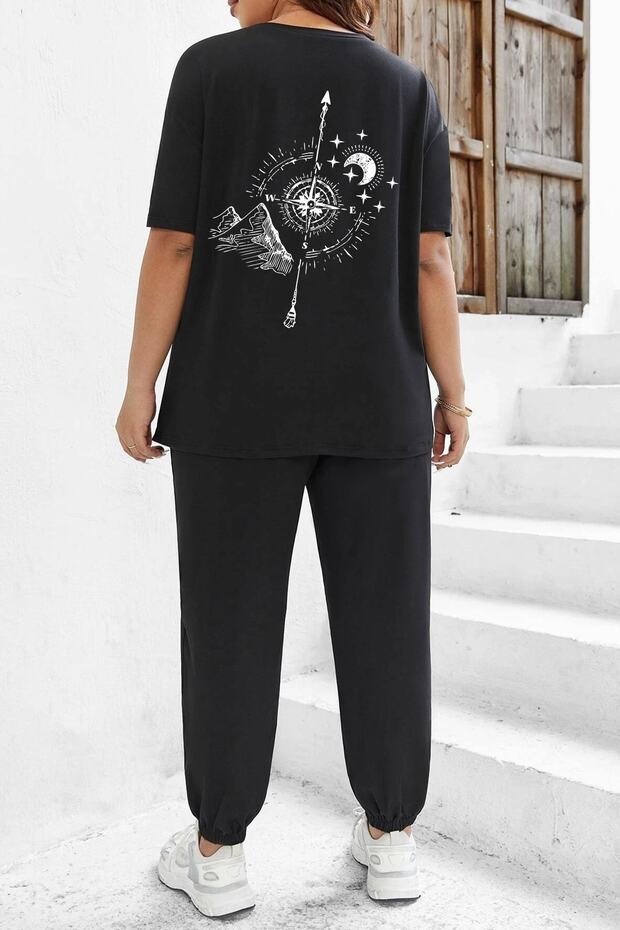 Unisex Compass Printed Top Bottom Tracksuit Set