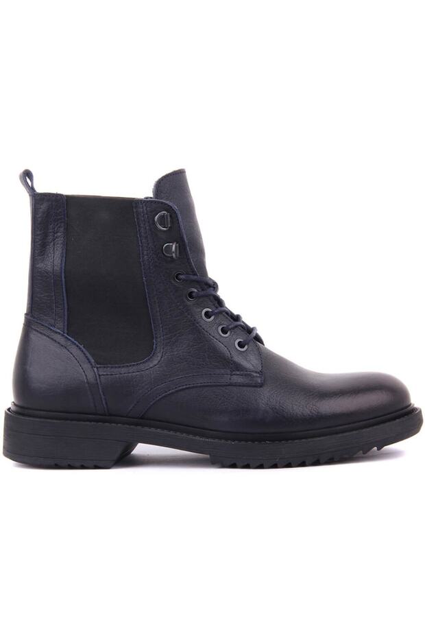 - Navy Blue Leather Lace-Up Men's Boots 102-3516-7457