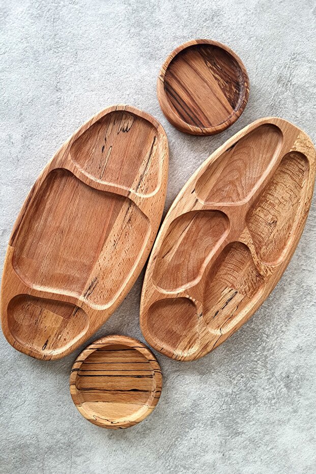 4 Piece Snack and Breakfast Presentation Plate Wooden Decorative Plate