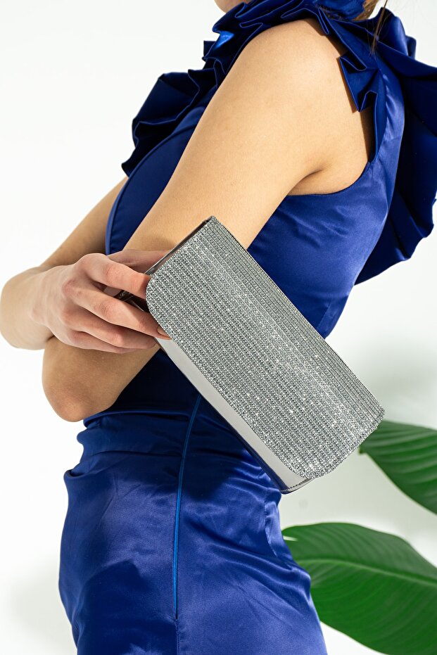 Platinum Glitter Evening Dress Bag Portfolio Clutch Bag