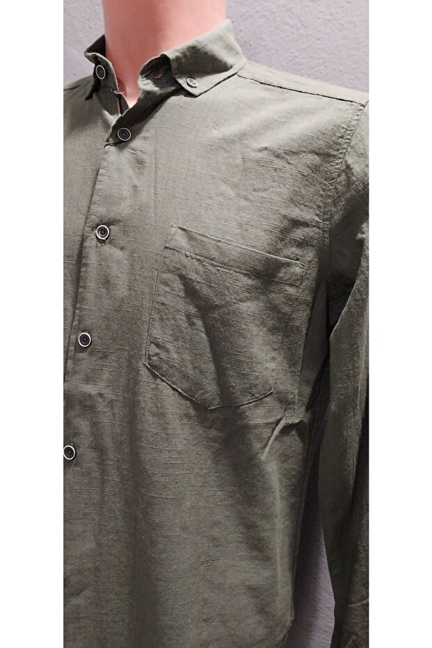 Tek Cep Keten Gömlek - 4