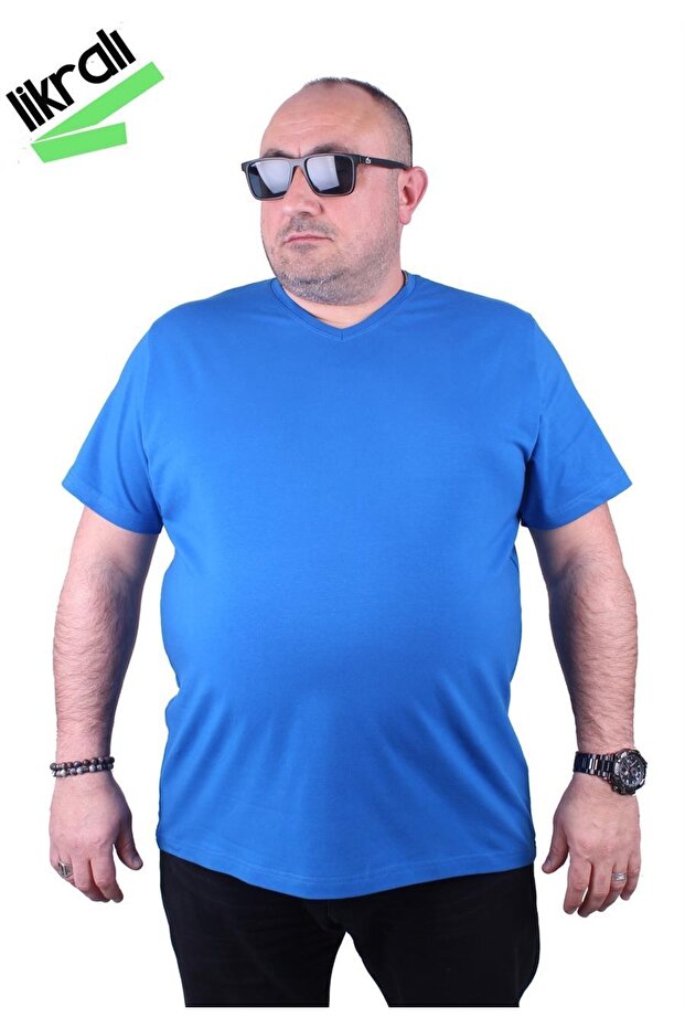 تي شيرت رجالي كبير الحجم من الليكرا برقبة على شكل حرف V 11160 Saks