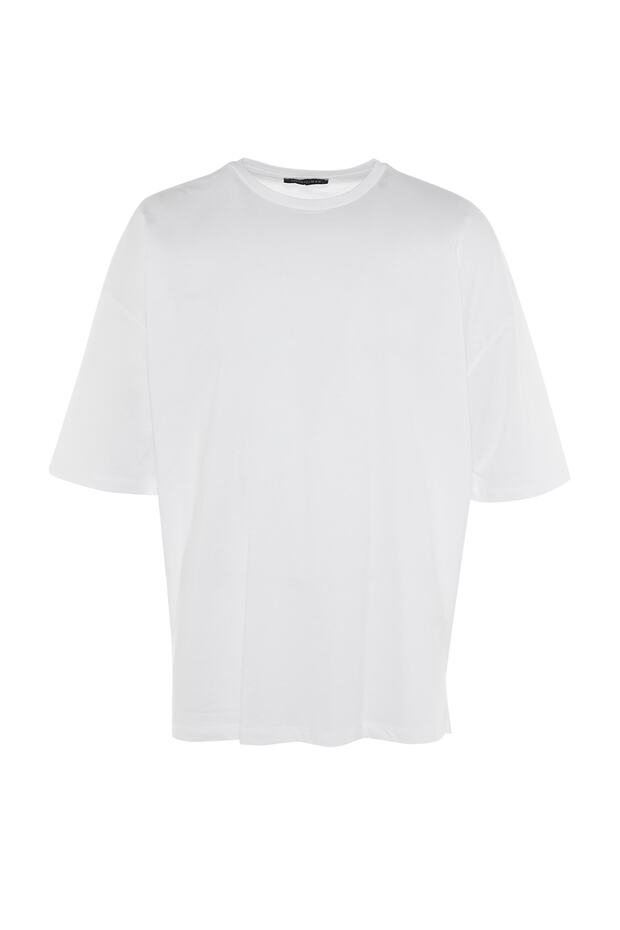 Unisex Beyaz Oversize/Geniş Kesim %100 Pamuklu Kısa Kollu Basic T-Shirt TMNSS22TS0318 - 6