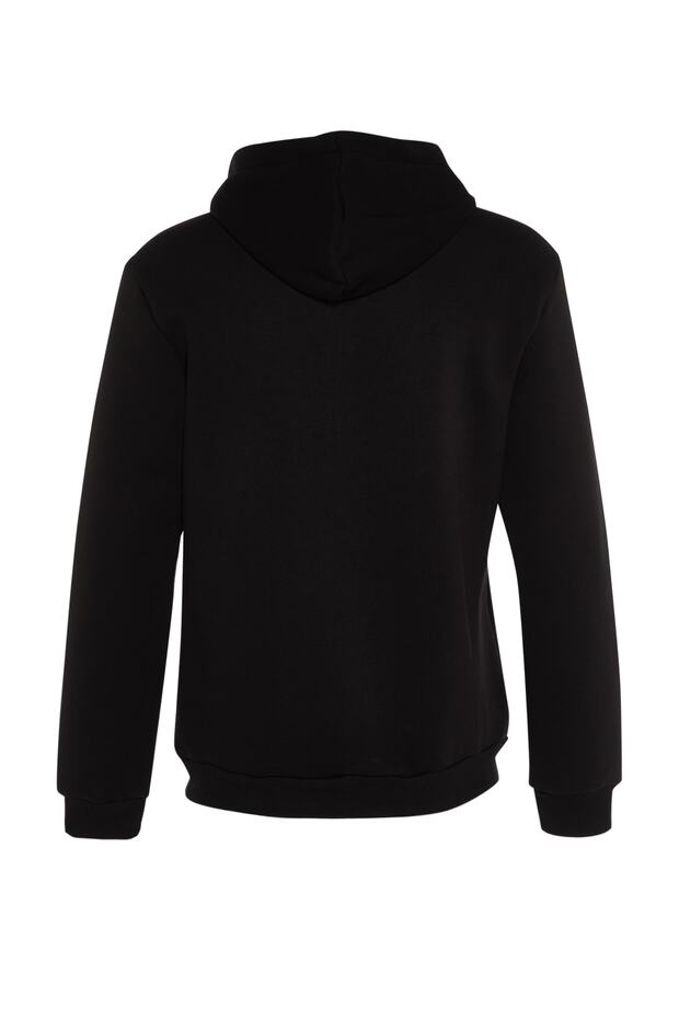 Siyah Regular/Normal Kesim Kapüşonlu İçi Polar/Sıcak Tutan Sweatshirt TMNAW20SW0163 - 8
