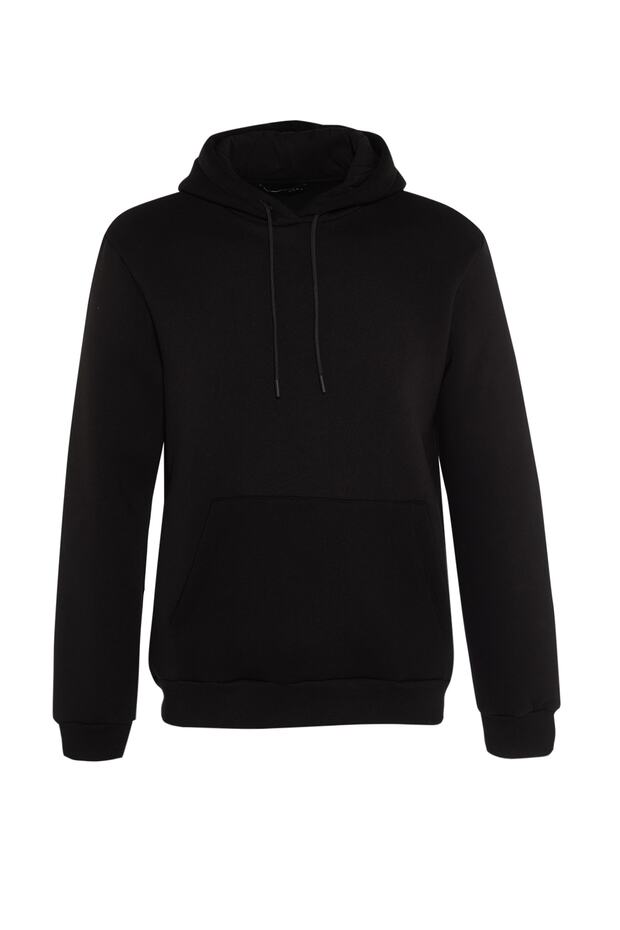 Siyah Regular/Normal Kesim Kapüşonlu İçi Polar/Sıcak Tutan Sweatshirt TMNAW20SW0163 - 6