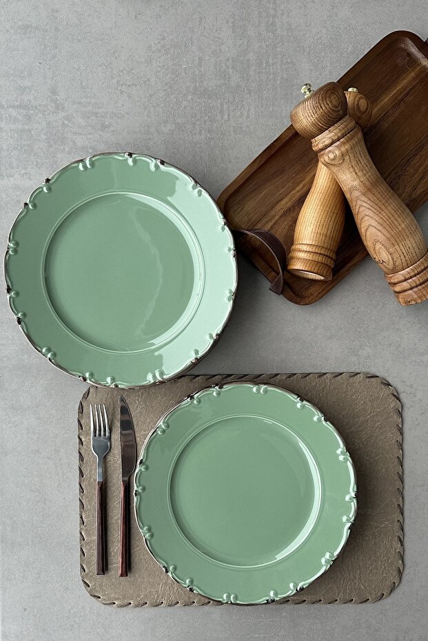 Bastien Green Handmade Porcelain 6-Person Dinner Plate Set 25 cm