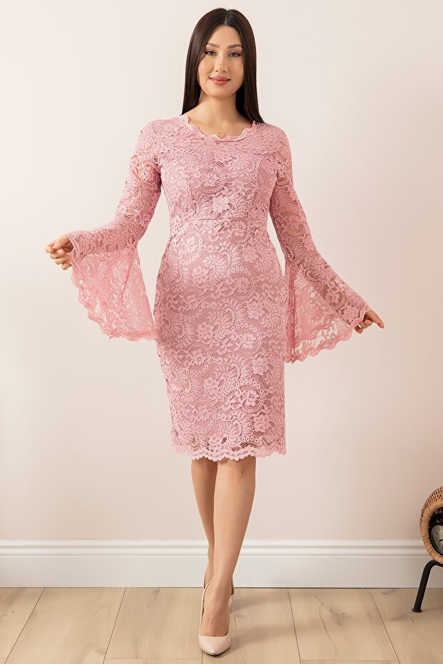 Kol Volanlı Kısa Dantel Abiye Elbise 13034 - 6