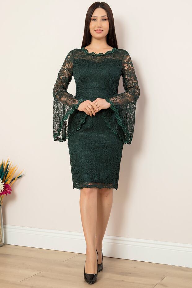 Kol Volanlı Kısa Dantel Abiye Elbise 13034 - 1