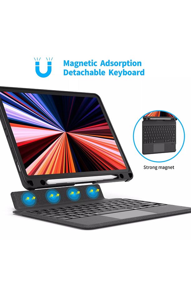 Air 10.9 2022 (5.NESİL) Uyumlu Touch Pad Bluetooth Klavyeli Standlı Mıknatıslı Kılıf - 4