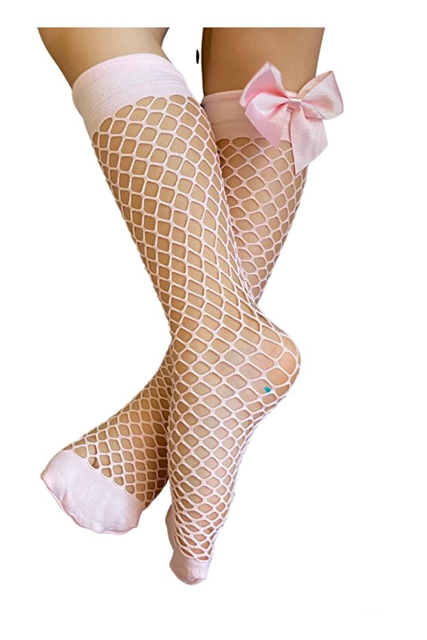 Baby Kids Pink Knee Length Fishnet Socks