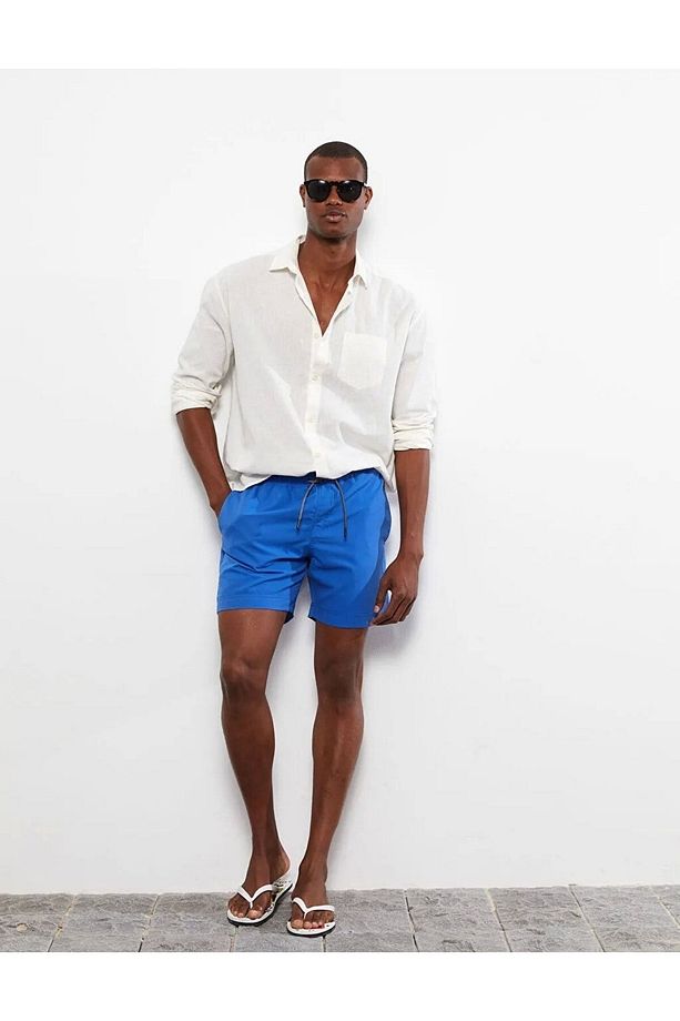 Your Fashion Style'dan Erkek Saks Mavi Deniz Şortu Yüzme Şort Diz Hizası Boy Basic - 3