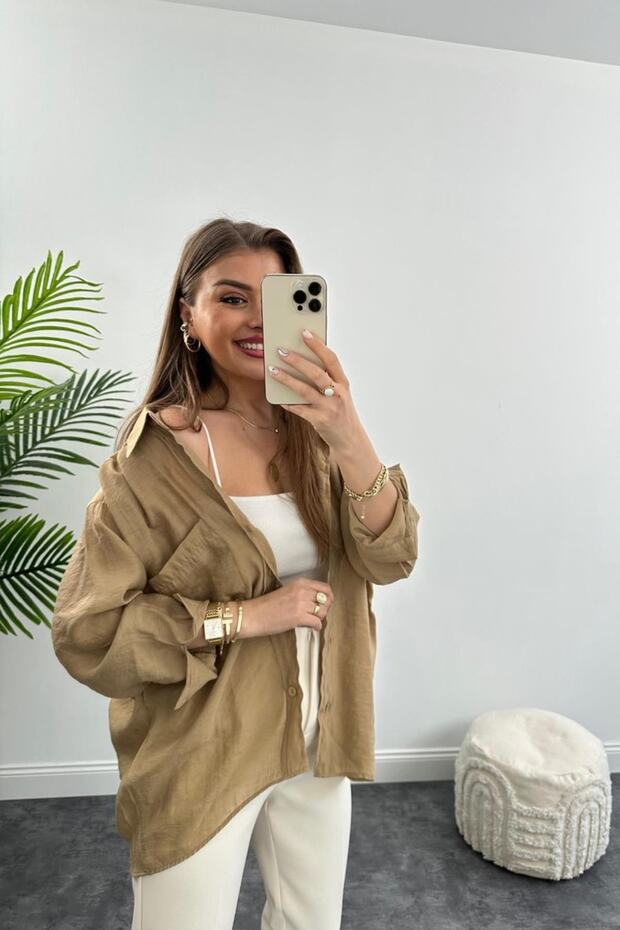 Lüx Kalite Basic Salaş Gömlek Camel - 5