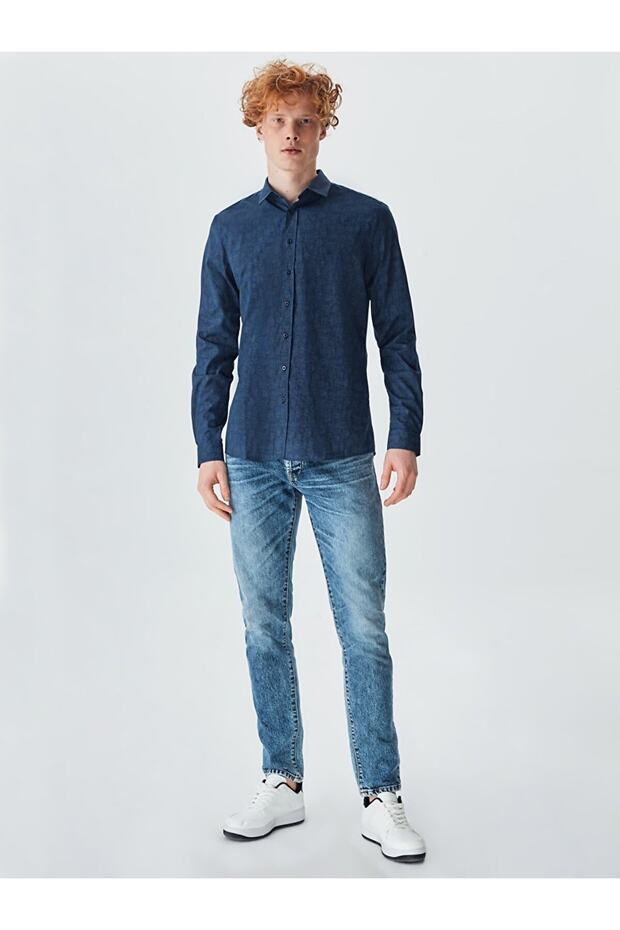 Patterned Navy Blue Shirt - 1