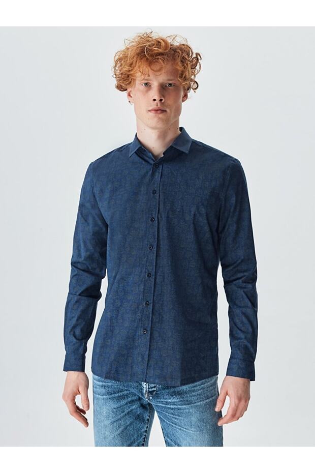 Patterned Navy Blue Shirt - 2
