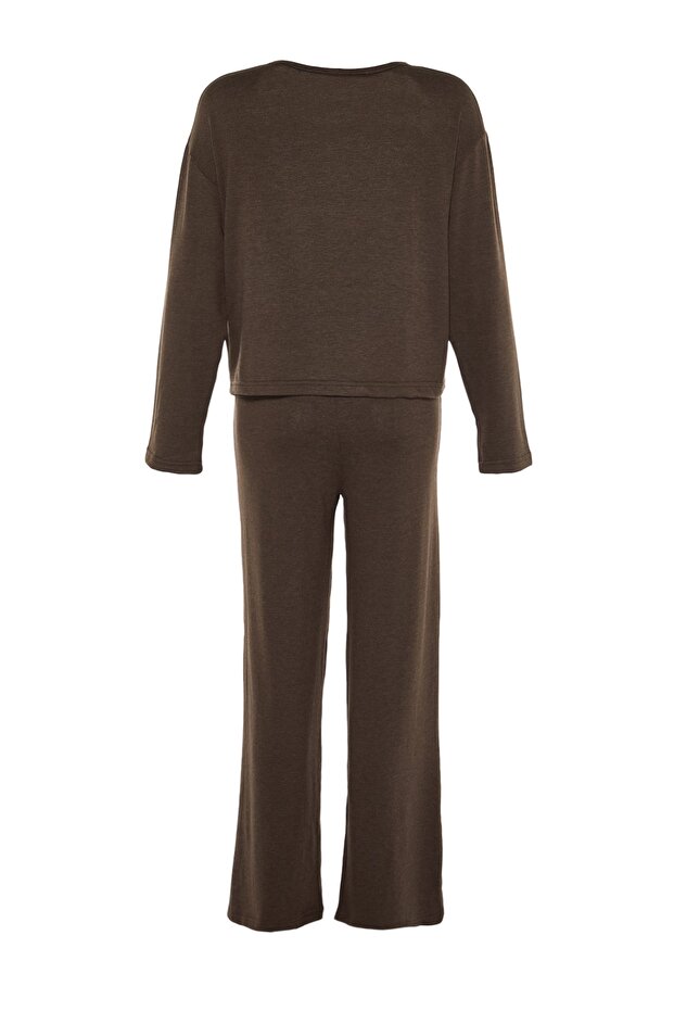 Kahverengi Fitilli Örme Pijama Takımı THMAW21PT0684 - 9