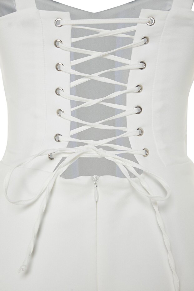 Bridal Beyaz A-Kesim Astarlı Korse Detaylı Biyeli Kısa Abiye Mezuniyet Elbisesi TPRSS23EL00251 - 8