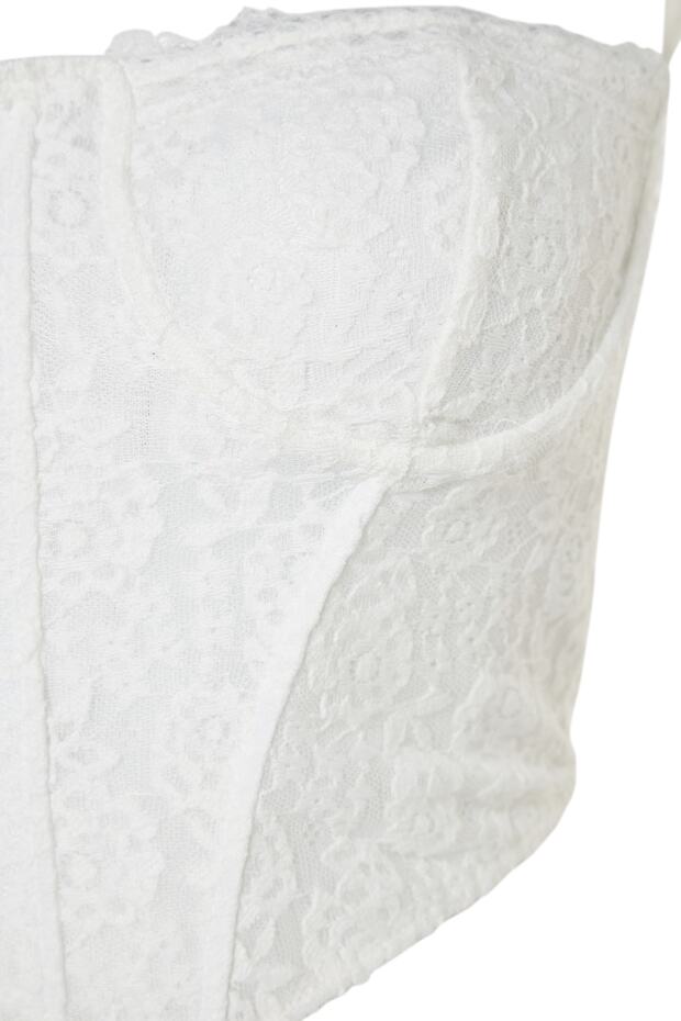 Ekru Crop Astarlı Korse Detaylı Agraflı Örme Dantel Büstiyer TPRAW23BS00062 - 7