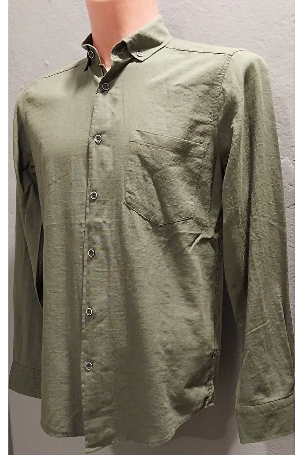 Tek Cep Keten Gömlek - 3