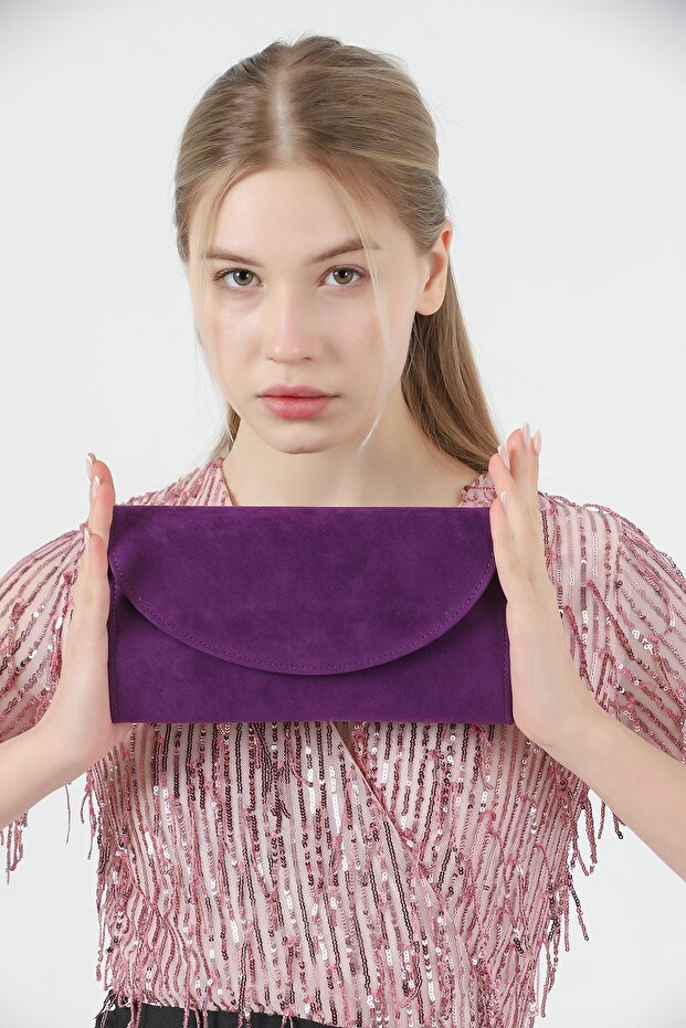 Purple Suede Evening Dress Portfolio Clutch Bag