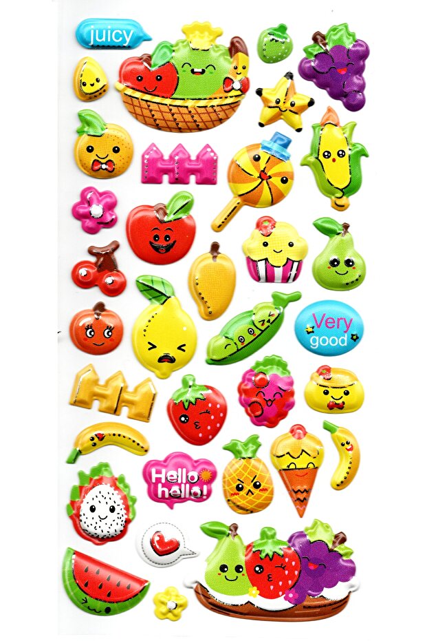 Sticker Embossed Stiker Notebook, Planner Label (limlra-040) - 17x9 Cm - Fruits
