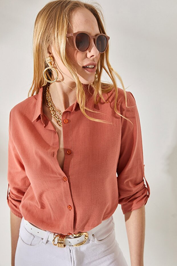 Women's Onion Shell Sleeve Folded Linen Shirt GML-19000825