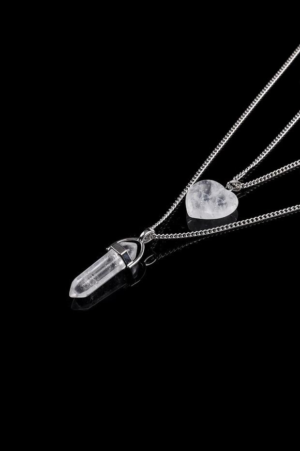 Crystal Quartz Heart And Nails Cut Necklace Set