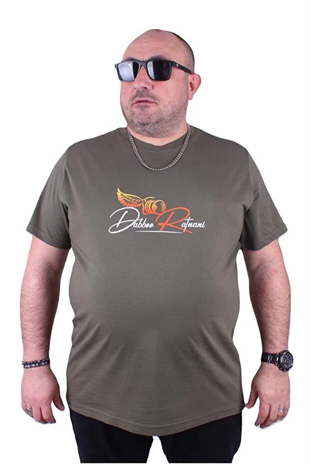 Large Size Crew Neck T-Shirt Wings 23112 Khaki