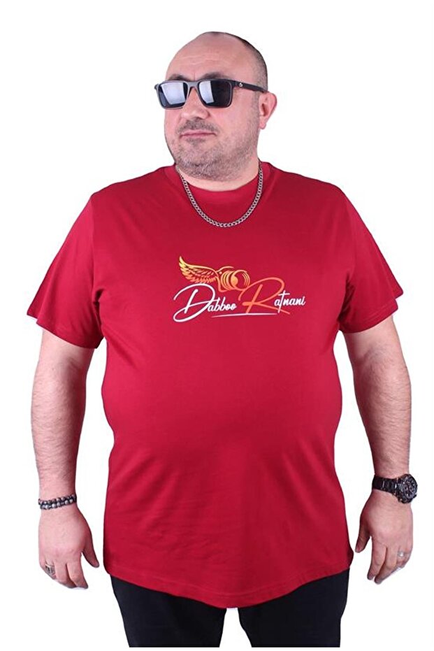 Large Size Crew Neck T-Shirt Wings 23112 Claret Red
