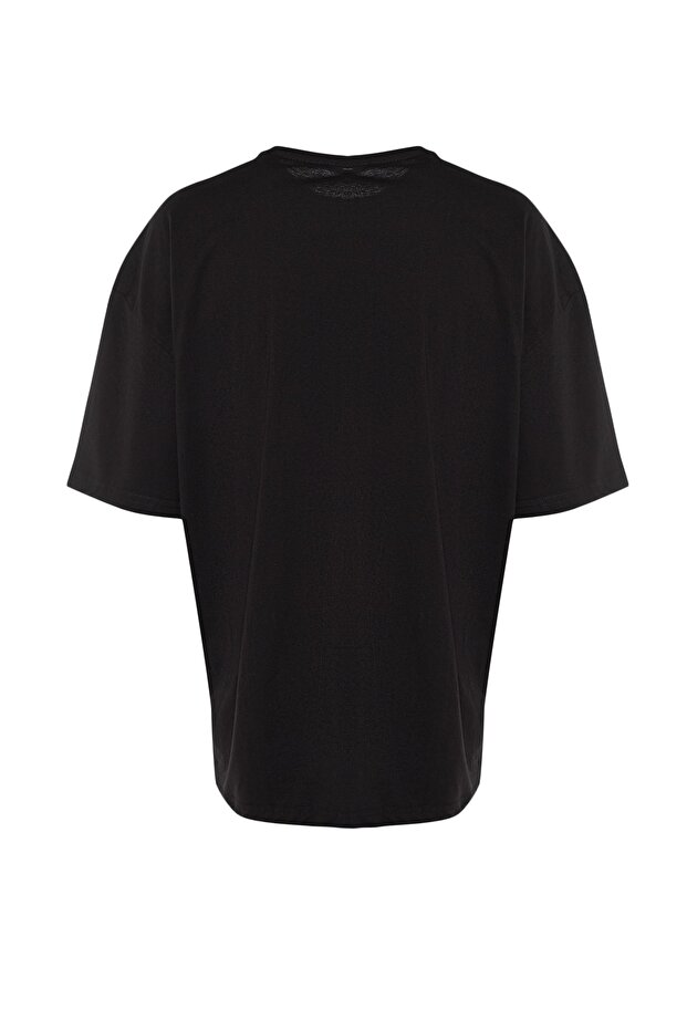 Unisex Siyah Oversize/Geniş Kesim Basic %100 Pamuklu T-Shirt TMNSS22TS0318 - 10